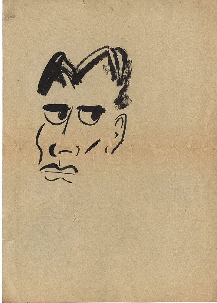 Довлатов, С.Д. Мужской портрет. 1950-е. Двусторонний рисунок. Бумага, тушь, перо.