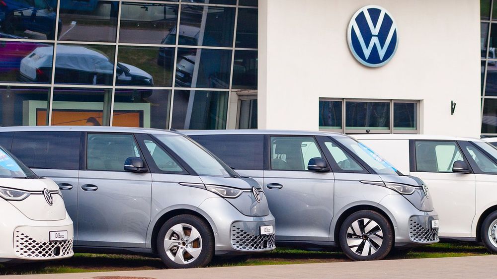 Riga, Latvia - March 31, 2024: New Volkswagen cars near a dealer
