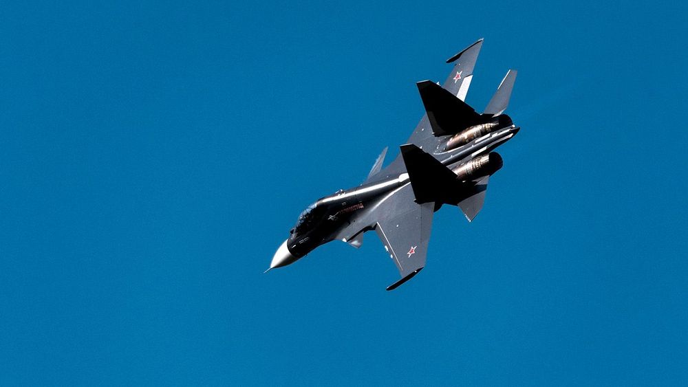 Moscow Russia Zhukovsky Airfield 25 July 2021: aerobatic Su-30 perfoming demonstration flight of the international aerospace salon MAKS-2021