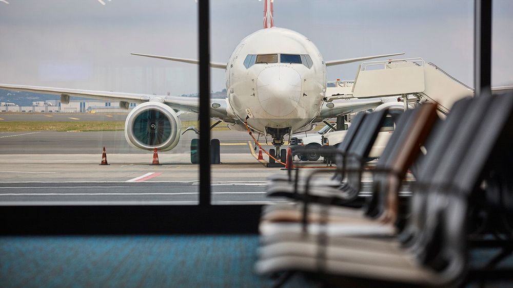 Airplane refueling and departure area. Transportation industry.