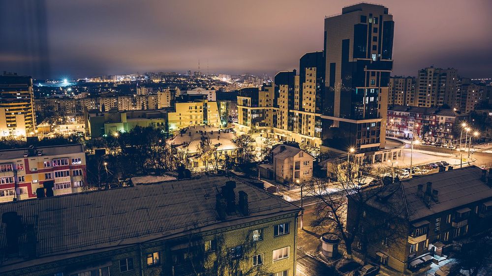 2706310 Aerial view at downtown of night city Belgorod, Russia,