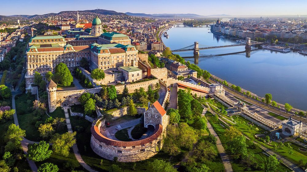Budapest, Hungary - Aerial panoramic skyline view of Buda Castle