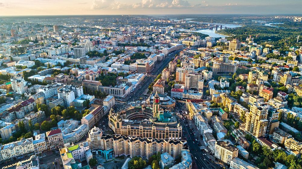Aerial view of Besarabka and Khreshchatyk, the main street of Kiev