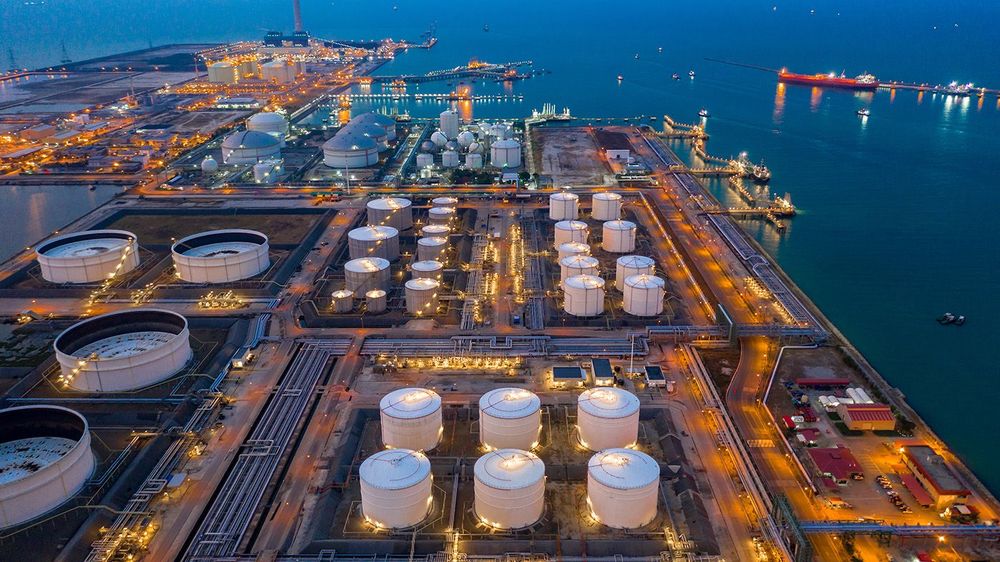 Aerial view oil and gas terminal storage tank farm,Tank farm sto