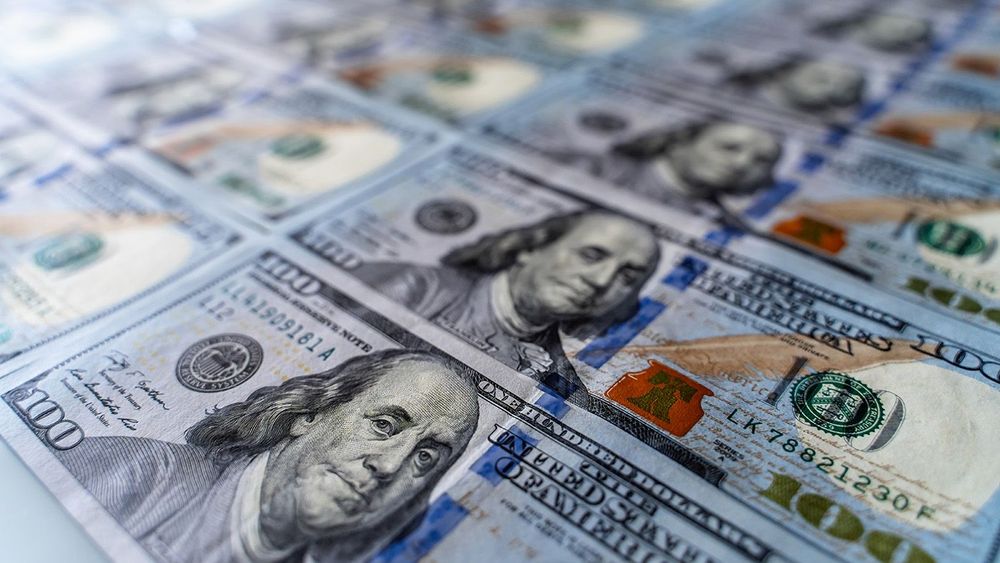One hundred 100 american dollars bills background. Pile of USA banknotes. Heap of american money background. Hundred dollar bills