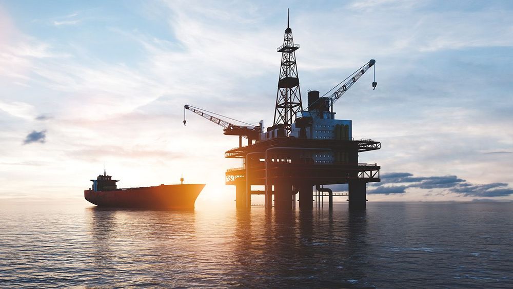 Oil platform on the ocean. Offshore drilling for gas and petroleum