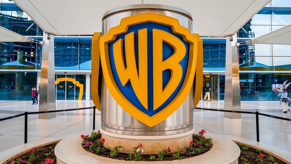 Warner Brothers sign at the entrance to the theme park.