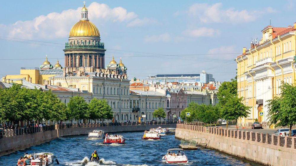 St. Isaac's Cathedral and Yusupov palace along Moyka river, Sain