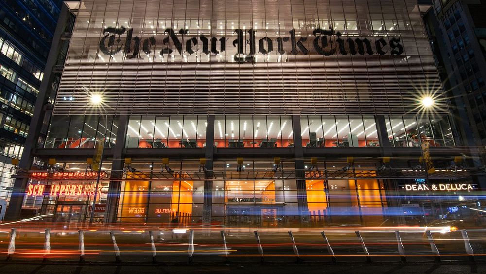 Trailing lights in front of The New York Times building