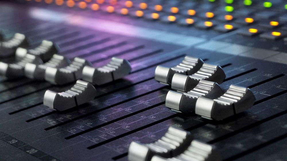 Sound Recording Studio Mixing Desk Closeup. Mixer Control Panel
