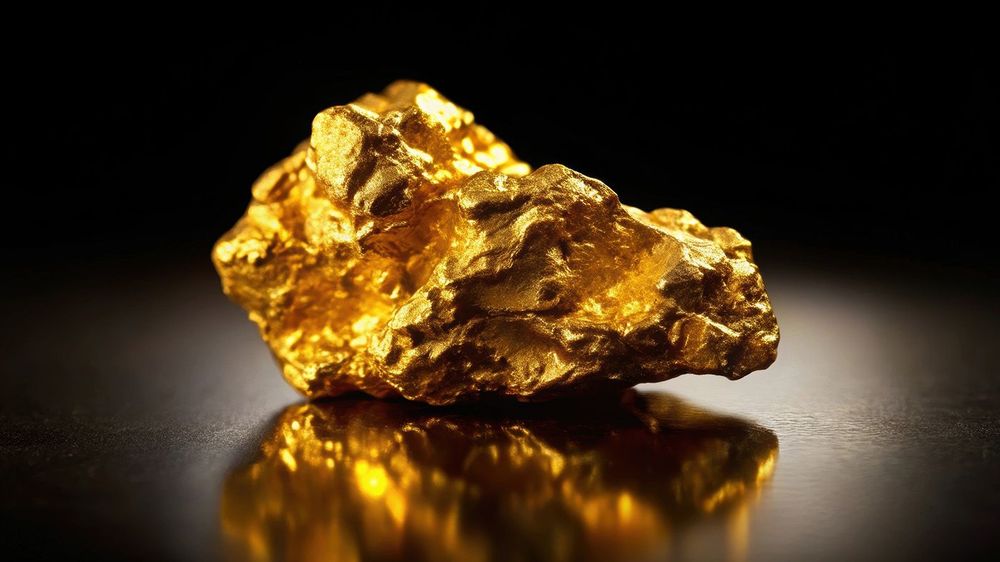 Shiny gold nugget on black background, precious metal, wealth, l