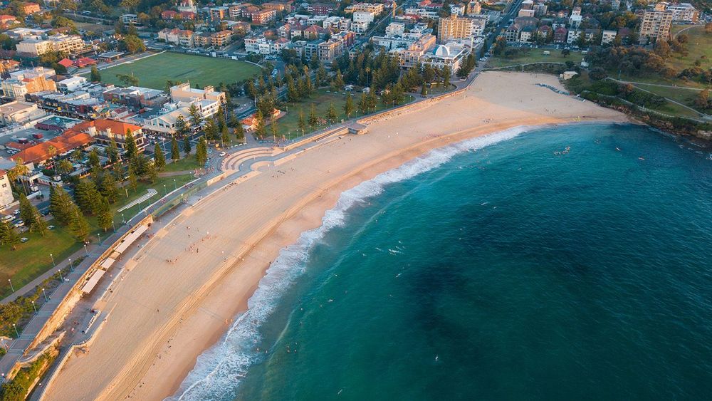 Aerial view of Coogee Beach in the morning. Sydney, Australia