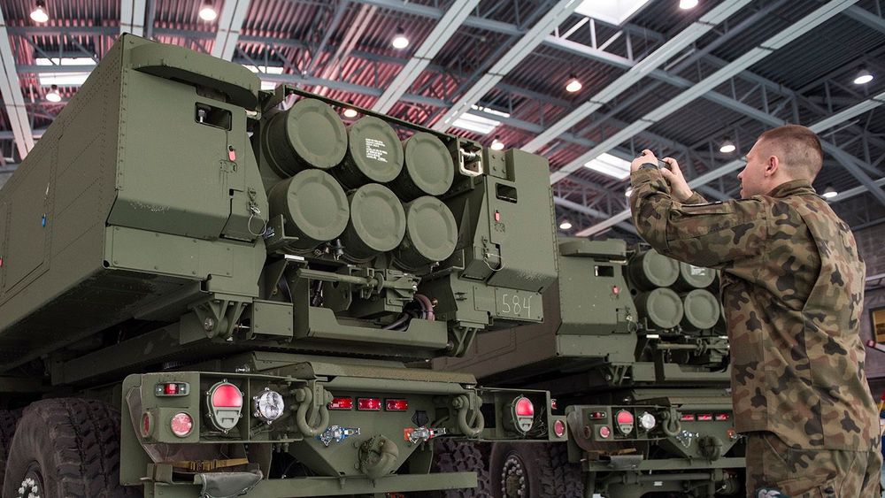 Himars rocket launchers in Warsaw, Poland - 15 May 2023